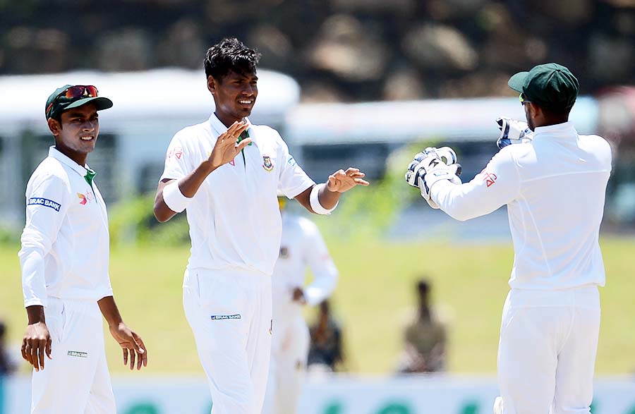 Mustafizur Rahman took the wicket of Rangana Herath after lunch on the 2nd day of 1st Test between Sri Lanka and Bangladesh at Galle on Wednesday.