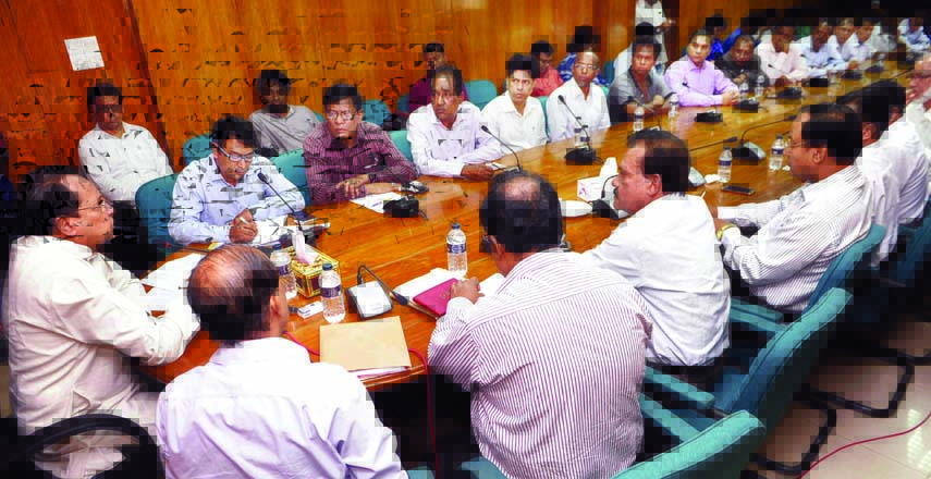 Information Minister Hasanul Haq Inu speaking at a view exchange meeting with the leaders of Bangladesh Federal Union of Newspaper Press Workers and Bangladesh Newspaper Workers' Federation at the Secretariat on Thursday.