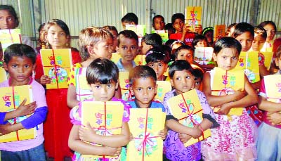 TANGAIL: Students of friendship School are happy after getting new books.