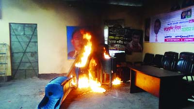 JOYPURHAT: Miscreants set fire at Joypurhat BNP office on Thursday.