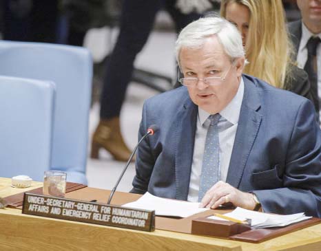 U.N's Under-Secretary-General for Humanitarian Affairs and Emergency Relief Coordinator, addresses the U.N. Security Council at U.N. headquarters on Friday.