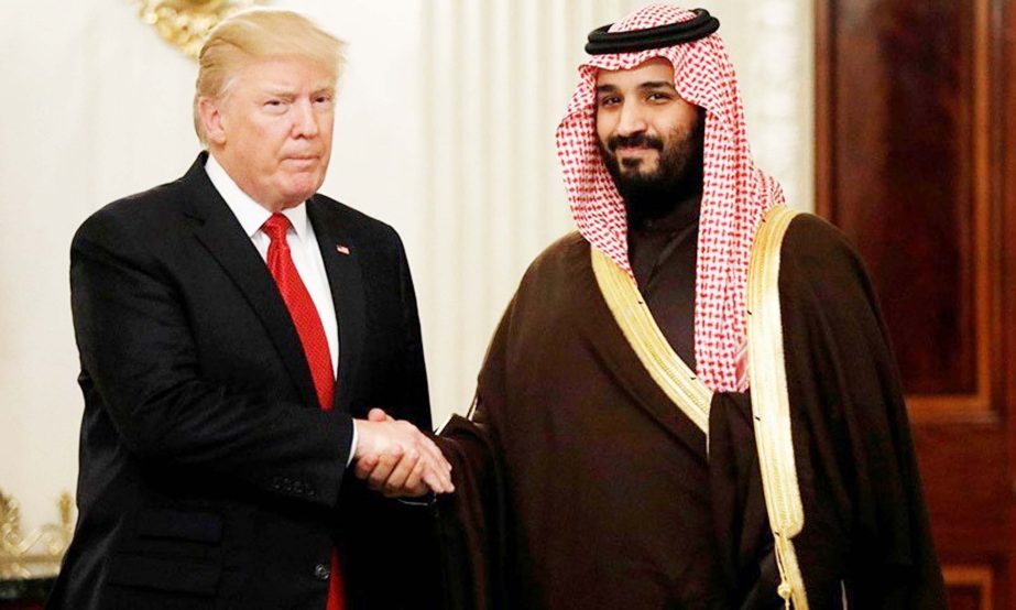 US President Donald Trump and Saudi Deputy Crown Prince and Minister of Defence Mohammed bin Salman meet at the White House in Washington on Tuesday.