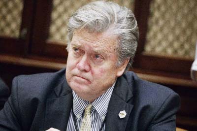 White House Chief strategist Steve Bannon is seen in the Roosevelt Room of the White House in Washington.