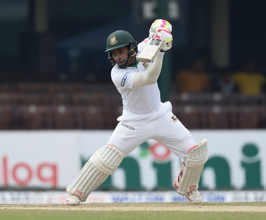 Mushfiqur Rahim lays into a cut shot on the 3rd day of 2nd Test between Bangladesh and Sri Lanka at P Sara Oval in Colombo on Friday.