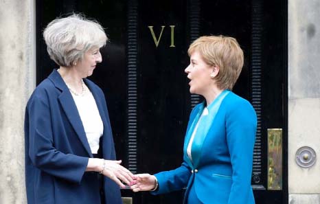 Britain's Prime Minister Theresa May and Scotland's First Minister Nicola Sturgeon are at loggerheads over Scottish hopes for a fresh independence referendum as Britain starts to extricate itself from the European Union