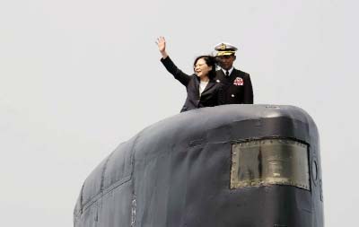 Taiwan's president Tsai Ing-wen launches a submarine-building project in Kaohsiung on Tuesday.