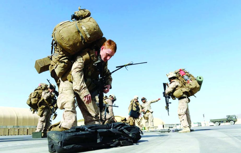 American Marines in Kandahar, Afghanistan after withdrawing from a military complex in Helmand Province, where Afghan forces are now being pressed by the Taliban