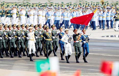 Chinese troops march as they take part in Pakistan Day military parade in Islamabad, Pakistan on Thursday.