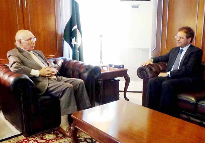 The Ambassador of Afghanistan calls on Pakistan Adviser to PM on Foreign Affairs Sartaj Aziz in Islamabad.