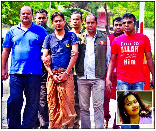 Fakhrul Islam Robin, ex-husband of slain Arifunnessa, a Jamuna Bank officer (inset) was arrested by DB police from Dhanbari of Tangail on Friday.