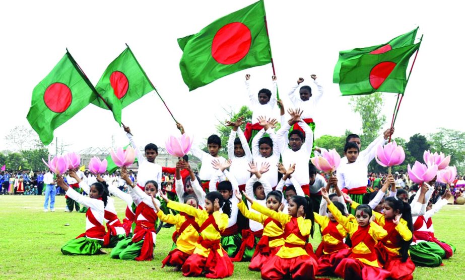 DINAJPUR: Students of St Joseph School displaying at Boro Maidan on the occasion of the Independence and National Day organised by District Administration on Sunday.