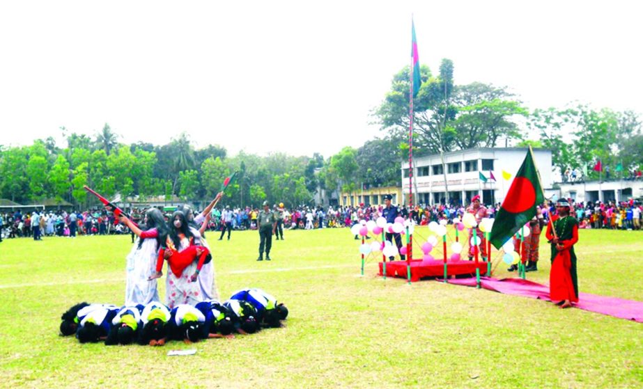 JAMALPUR: Students displaying at Melandah Upazila Stadium in observance of the 47th Independence and National Day on Sunday.