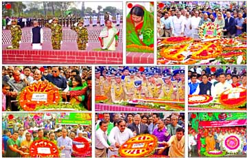 (1) President Abdul Hamid and Prime Minister Sheikh Hasina stand in solemn silence after placing floral wreaths at Savar National Memorial marking glorious Independence Day on Sunday. (2) Speaker Dr Shirin Sharmin Chaudhury. (3) BNP Chairperson Begum Khal