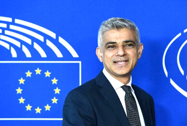 London Mayor Sadiq Khan is welcomed by European Parliament at the European Parliament in Brussels on Tuesday.