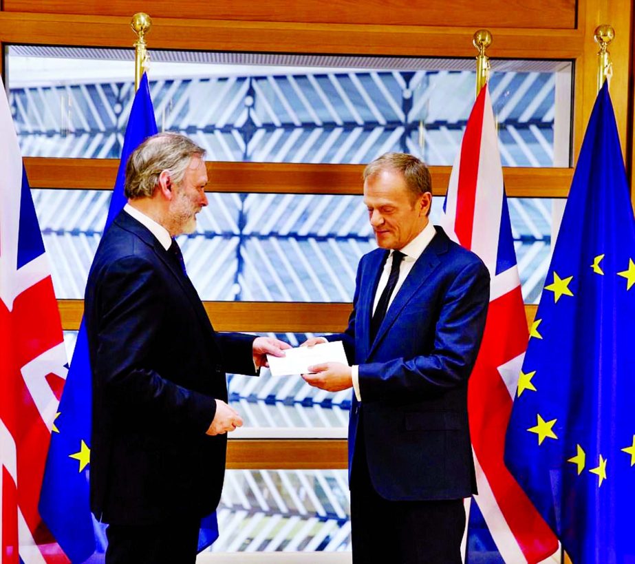 European Council president Donald Tusk was handed the historic Article 50 letter by the UK's representative Sir Tim Barrow in Brussels.