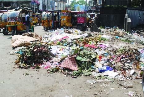 BARISAL: Barisal city has turned into a city of garbage creating health hazards as indefinite strike of BCC officials and employees is going on . This picture was taken yesterday.