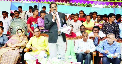 SHERPUR(Bogra):The annual sports and cultural competition of Donkundi Shahnaj Siraj High School on Thursday. Md Habibur Rahman MP seen speaking at the function as Chief Guest .