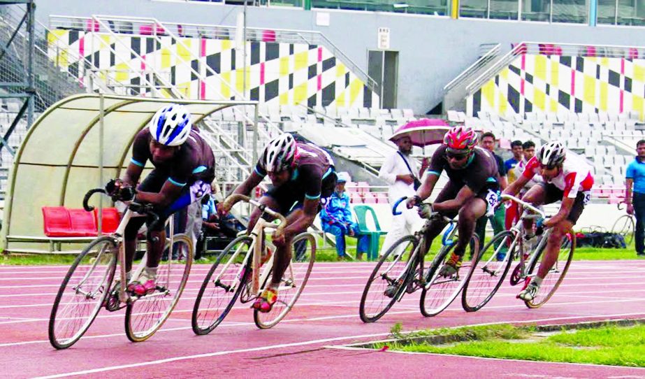 A scene from the National Cycling Competition at the Bangabandhu National Stadium on Friday.