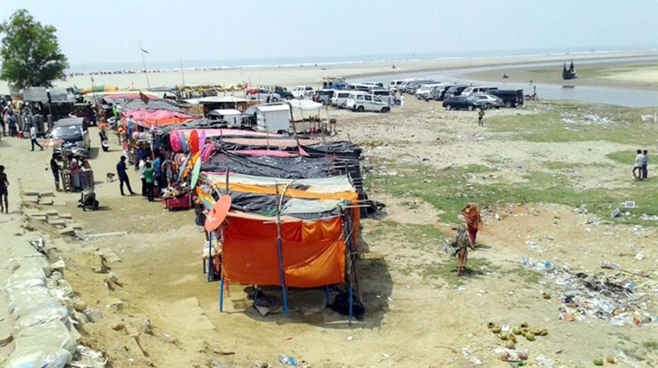 Illegal shops making is going on at Inani Beach in Cox's Bazar. This snap was taken on Friday.