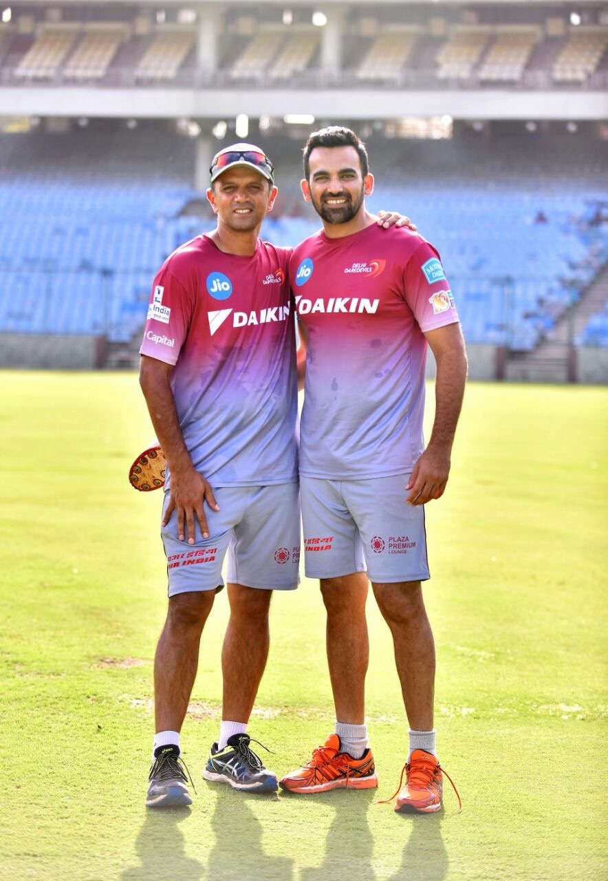 Rahul Dravid and Zaheer Khan at a Delhi Daredevils training session at Delhi on Saturday.