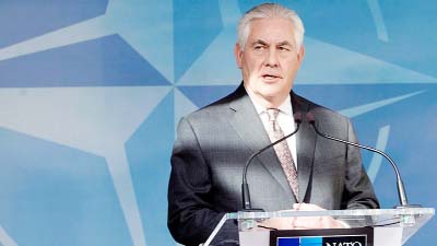 US Secretary of State during his debut address at NATO H.