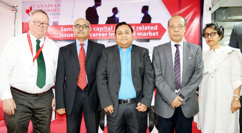 Sandip Ghose, Director, National Institute of Securities Markets (NISM), India is seen at a seminar on 'Capital Market Related Issues and Career in Capital Market' on Sunday at the Canadian University of Bangladesh.