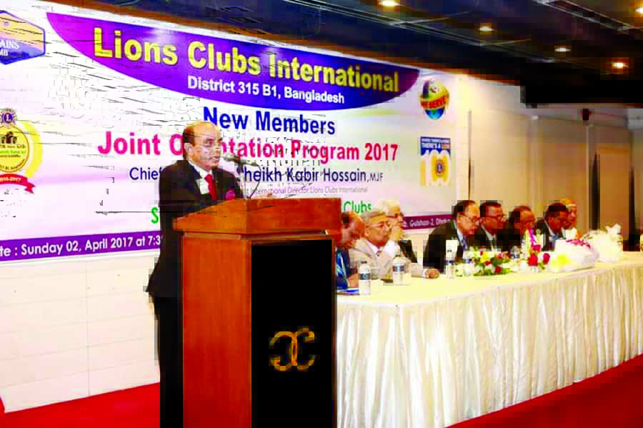 PDG Ln. Benazir Ahmed speaking as key note speaker at an orientation ceremony of new members from 29 Lions Clubs of District 315-B1, Bangladesh held at Gulshan Club in the city under the Chairmanship of PDG Ln. Mozibul Haque Chunnu on Monday. PID Ln. M