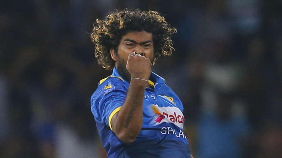 Lasith Malinga pumps his fist after bowling Tamim Iqbal out during the 1st T20I between Sri Lanka and Bangladesh at Colombo on Tuesday.