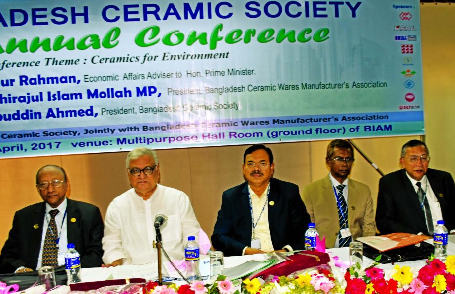 Md Sirajul Islam Mollah MP, President, Bangladesh Ceramic Wear Manufacturers' Association, presiding over 15th Annual Conference of Bangladesh Ceramic Society at a city hall on Wednesday. Economic Affairs Adviser to the Prime Minister Moshiur Rahman and