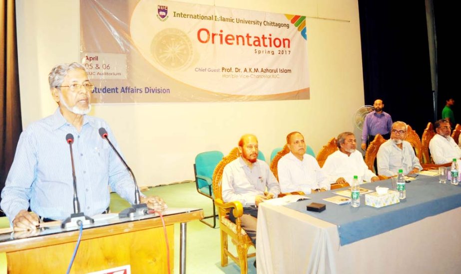 Vice Chancellor of IIUC Prof Dr Akm Azharul Islam speaking as Chief Guest at an orientation programme of Spring Semester of IIUC recently. Student Affairs Division arranged the fresher welcome ceremony. Pro-Vice Chancellor Prof. Dr. Delwar Hossain pres