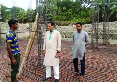BETAGI (Barguna): Alhaj A B M Golum Kabir, Mayor, Betagi Pourashava visiting construction works of Fire Service and Civil Defense Station at Betagi Upazila on Thursday.