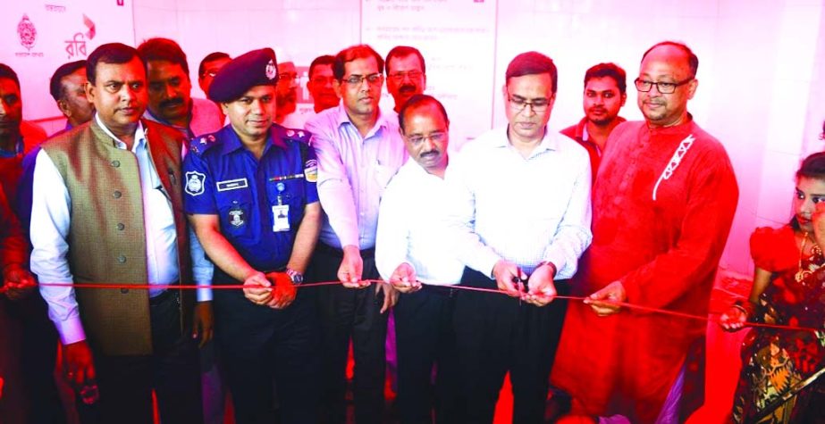 Sajjadul Hassan, personal secretary-I to Prime Minister, inaugurating water treatment plant to mark the World Health Day at Mohanganj railway station Saturday. Robi's Chief Corporate and People Officer Matiul Islam Nowshad and Water Aid Bangladesh's Cou