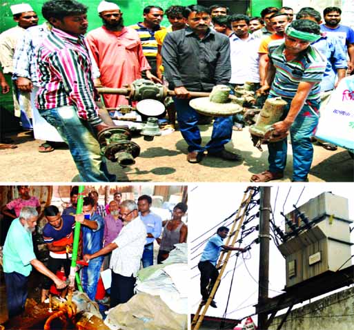 In compliance with High Court order the Department of Environment on Saturday cuts off gas (top), water and power lines (bottom) to all 224 tannery factories in city's Hazaribagh area as the owners fail to relocate to Savar.