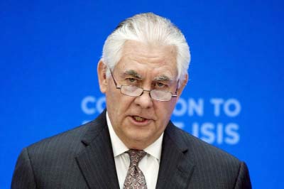 US Secretary of State Rex Tillerson speaks at the Meeting of the Ministers of the Global Coalition on the Defeat of ISIS in Washington.