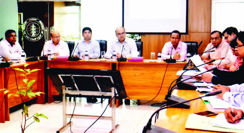 Chairman of the Power Development Board (PDB) Engineer Khaled Mahmud along with other officials of the board at a revenue meeting of PDB at Bidyut Bhaban in the city on Saturday.