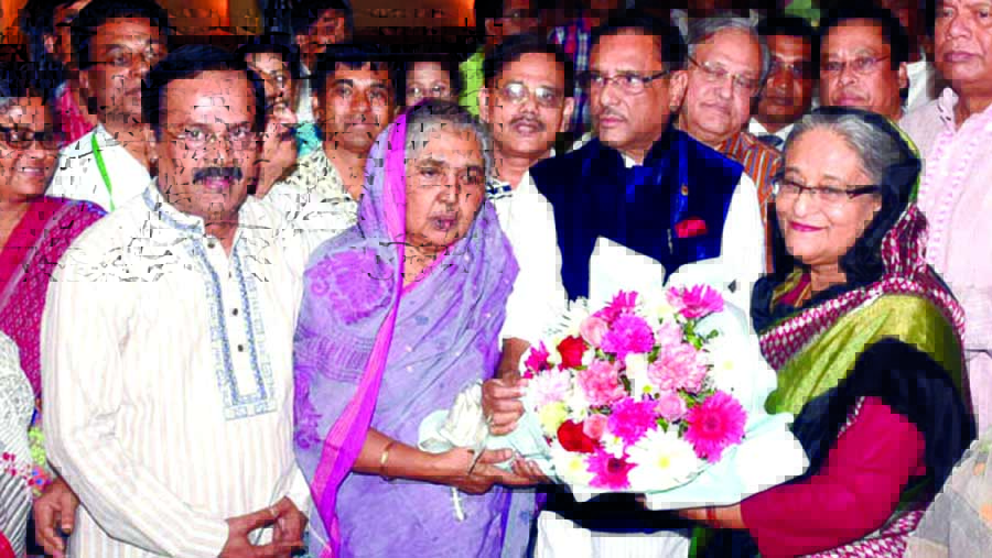 Prime Minister Sheikh Hasina is being received at Hazrat Shahjalal International Airport on Monday evening on her return from state visit to India. PID photo
