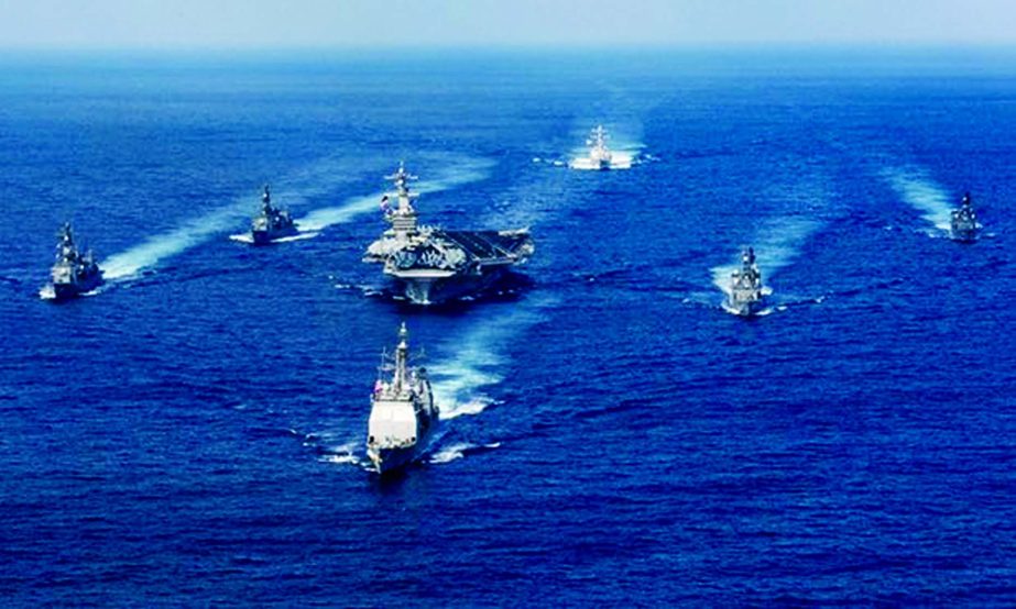 The Nimitz-class aircraft carrier USS Carl Vinson and other US ships, seen in the Philippine Sea in March.