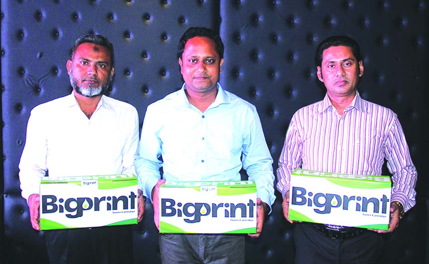 Rasel Ahmed, Managing Director of Systemeye Technologies, introducing a BigPrint Brand new laser printer toner product at a programme in a city hotel recently. Md Lutful Ahsan and Amir Mohammad Saiful Islam, Directors of the company were present.