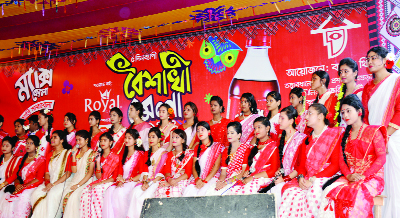 BOGRA: Artists of Bogra Theater rendering songs at the five day-long Baishakhi Mela on the occasion of the Pahela Baishakh on Friday.