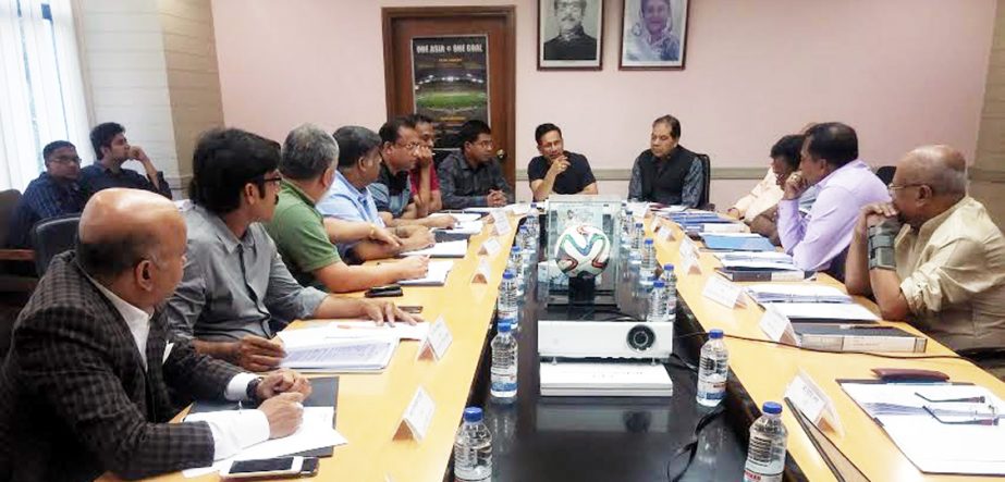 Senior Vice-President of Bangladesh Football Federation (BFF) and Chairman of the Professional Football League Committee of BFF Abdus Salam Murshedy presiding over the meeting of the Professional Football League Committee at the BFF House on Saturday.