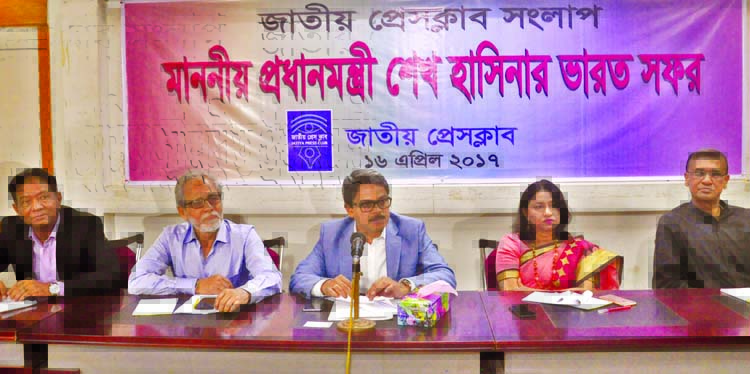 State Minister for Foreign Affairs Shahriar Alam speaking at a dialogue on 'Prime Minister's India Visit' organised by the Jatiya Press Club at the club on Sunday.