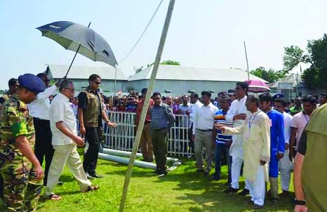 KISHOREGANJ: President Abdul Hamid visiting flood affected haor areas in Mithamoi n Upazila on Sunday. Among others, State Minister for Finance M A Mannan, Rezwan Ahmed Toufic MP, Divisional Commissioner Md Helal Uddin, DC Md Azimuddin Biswas and SP A