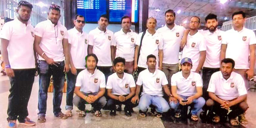 Bangladesh Deaf Cricket Association players and officials after participating in the event of 3rd Asia Deaf Cricket Cup-2017 which is held in Hyderabad, India, organised by All India Cricket Association of the Deaf affiliated with Asia Deaf Cricket Counc