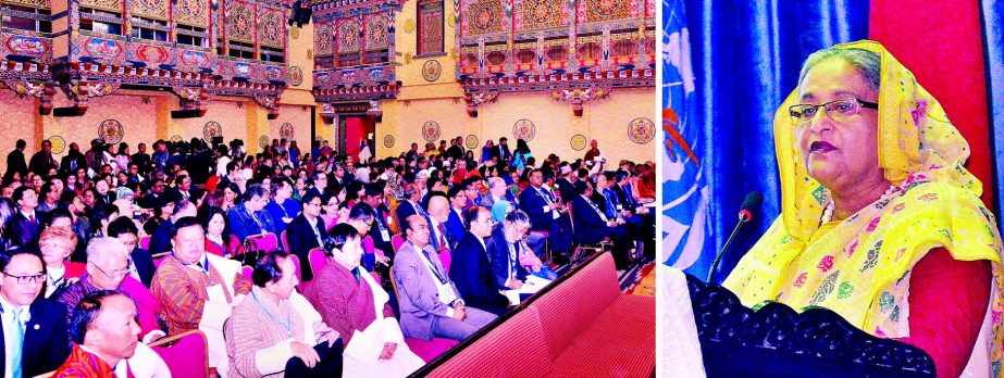 Prime Minister Sheikh Hasina addressing the International Conference on Autism and Neuro Developmental Disorders at the Royal Banquet Hall in Thimphu on Wednesday.