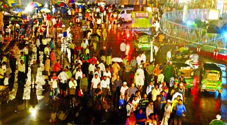 Thousands of people being stranded in the streets on Wednesday as no transports available due to heavy downpour and thunder storm after a few days of heat wave.