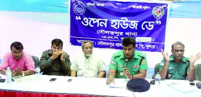 KHULNA: Ashraf Hossain, Assistant Commissioner , Khalishpur Zone under KMP addressing a meeting on the occasion of Open House Day at Daulatpur Police Station recently.