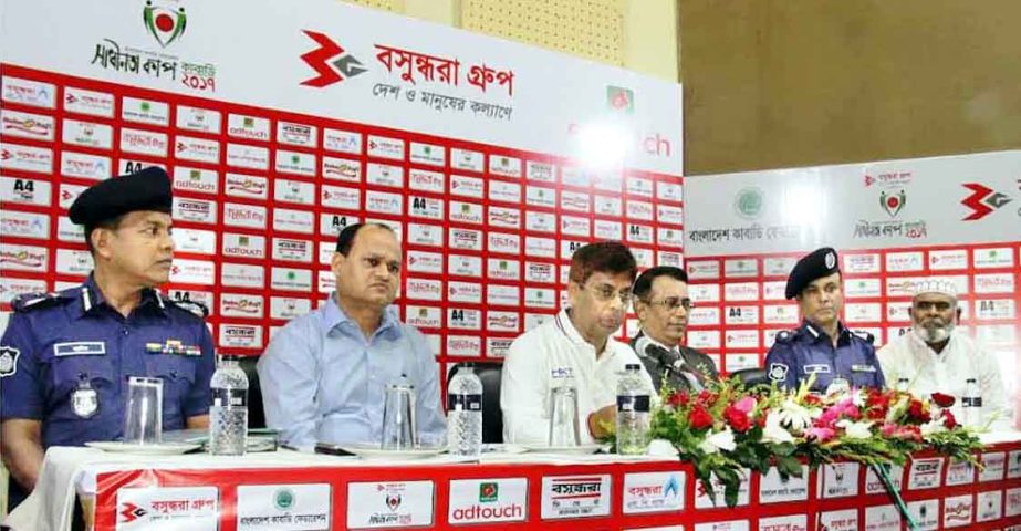 President of Bangladesh Kabaddi Federation and Inspector General of Bangladesh Police AKM Shahidul Haque speaking at a press conference at the Bangladesh Olympic Association Auditorium on Thursday.