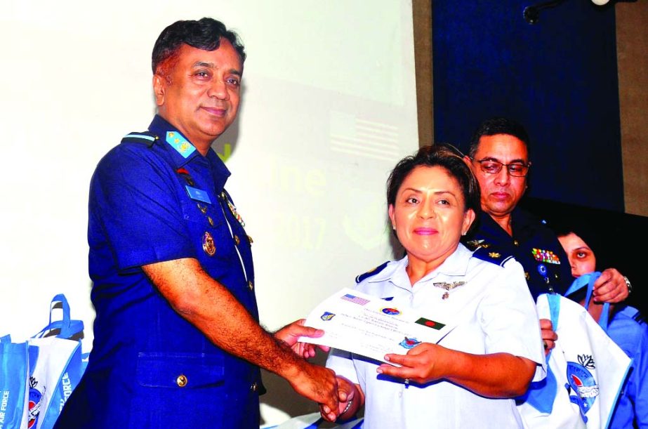 Air Officer Commanding of BAF Base Bangabandhu Air Commodore Mafidur Rahman distributing certificates among the participants of US-Bangladesh Aviation Medicine 'Subject Matter Expert Exchange (SMEE) -2017 at BAF Base Bangabandhu, Kurmitola, Dhaka Cantonm