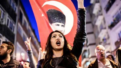 Protesters call for the annulment of a referendum that approved a sweeping expansion of President Recep Tayyip Erdogan's powers.