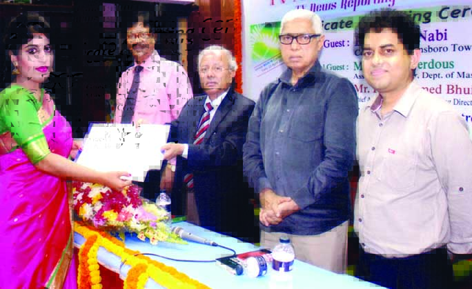 Dr. Nuran Nabi, Councilman, Plainsboro Township, New Jersey, USA, among others, at the certificate awarding ceremony of two training courses on 'TV News Presentation' and 'TV Journalism' organised by Bangladesh Institute of Journalism and Electronics